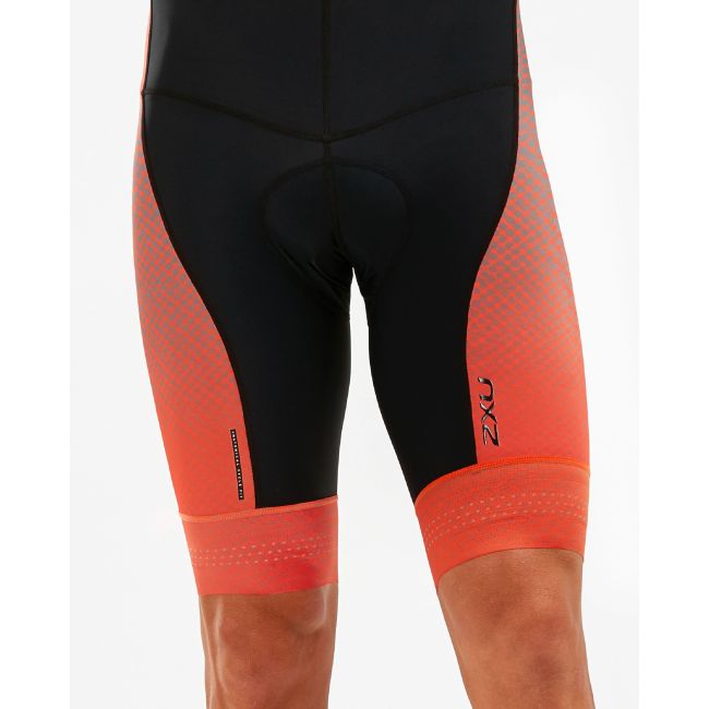 2XU - pantaloni scurti ciclism Elite Cycle Bib Shorts - negru mesh texturat portocaliu