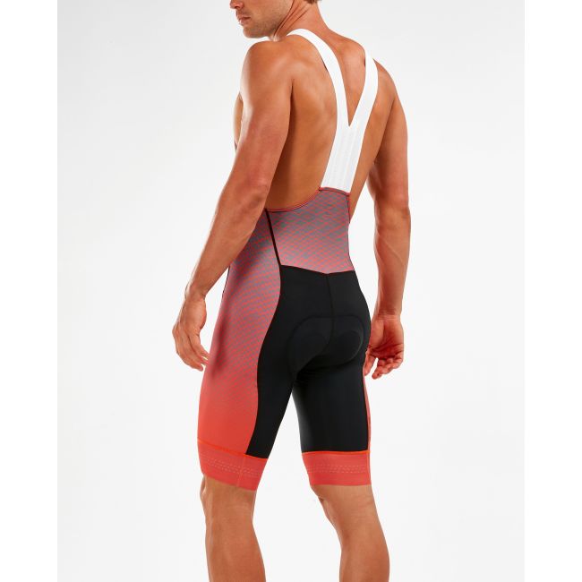 2XU - pantaloni scurti ciclism Elite Cycle Bib Shorts - negru mesh texturat portocaliu