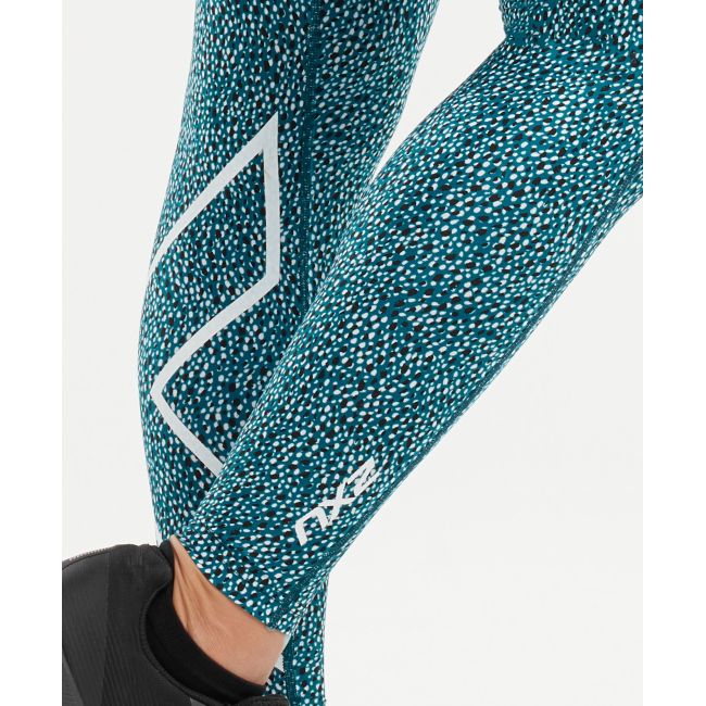 2XU Colanti compresie Print talie medie W - albastru-alb