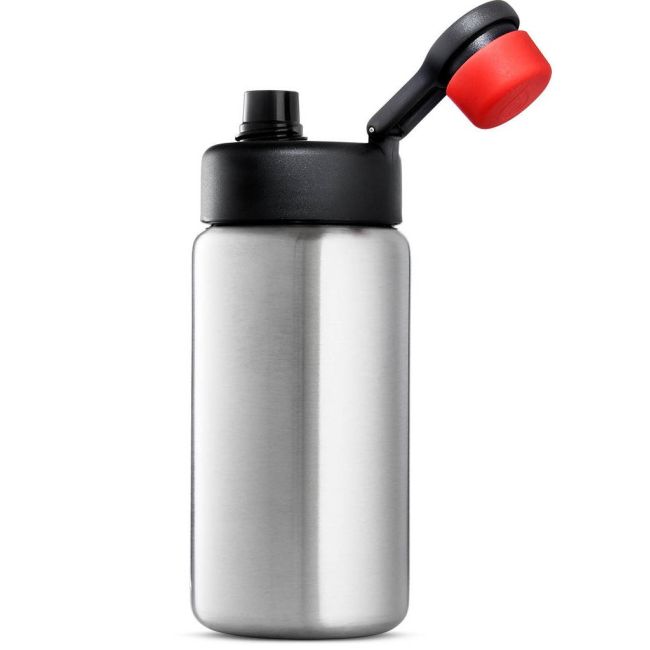 Woom - set suport bidon bicicleta copii si bidon metalic Glug - gri argintiu negru