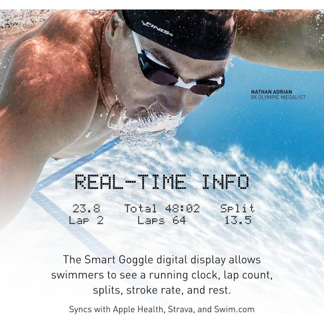 Finis - ochelari inot adulti Smart Google - alb gri inchis fumuriu