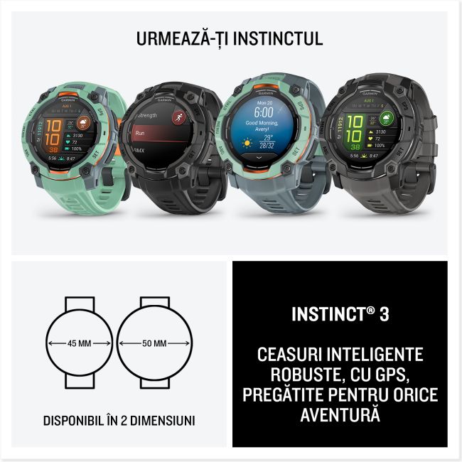 Garmin INSTINCT 3 - 50 mm AMOLED verde Neo Tropic - smartwatch robust cu GPS