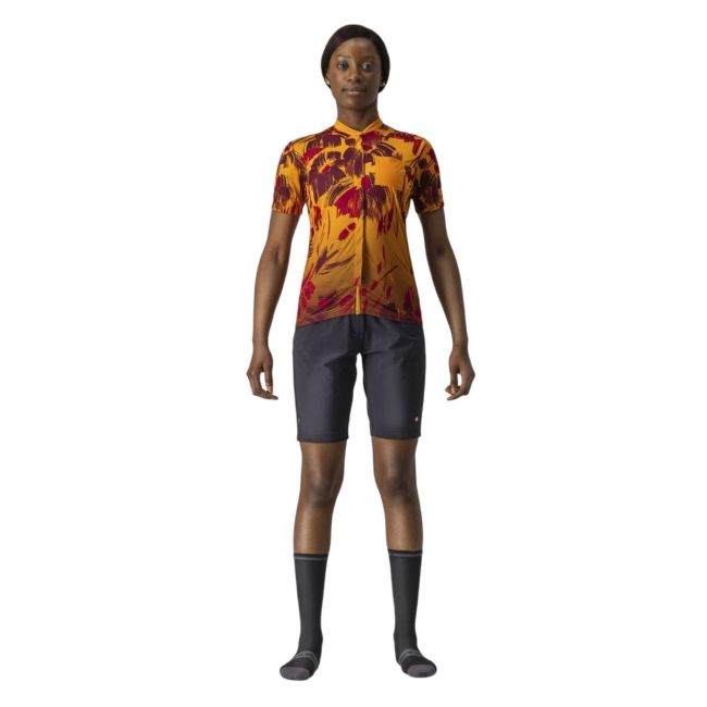 Castelli - tricou ciclism pentru femei, maneca scurta Unlimited Sentiero jersey - portocaliu visiniu barbaresco