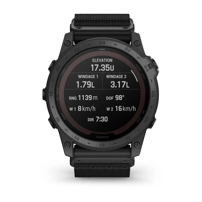 Garmin - Tactix 7 PRO Ballistics Sapphire Solar ceas multisport cu GPS - ramă neagră Titanium DLC și curea din silicon neagră + nailon
