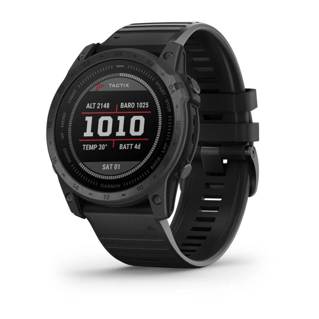 Garmin - Tactix 7 Sapphire ceas multisport cu GPS - ramă neagră Titanium DLC și curea din silicon neagră