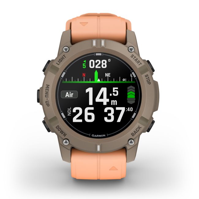 Garmin Descent G2 - 45 mm AMOLED Paloma cu curea Shell Pink - computer scufundări și smartwatch robust cu GPS