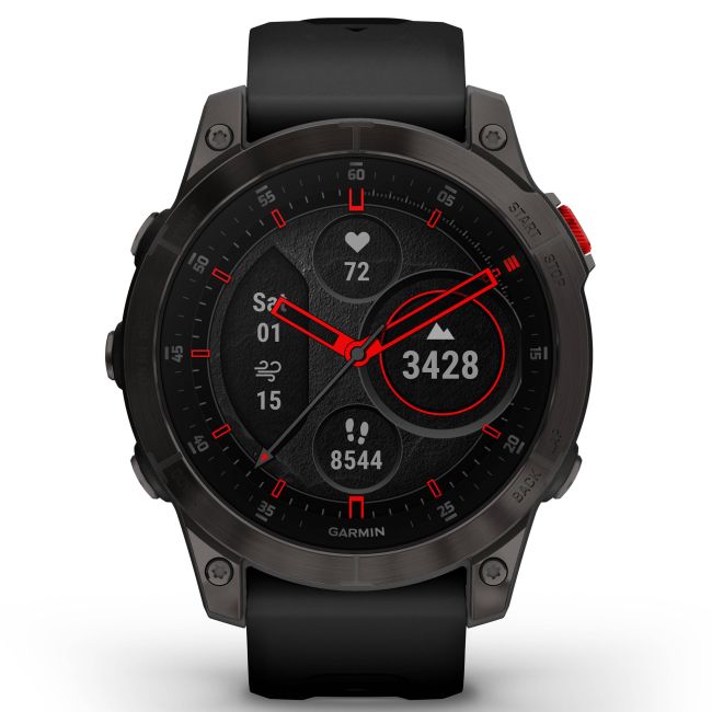 Garmin - Epix Gen 2 Sapphire smartwatch premium cu GPS si AMOLED - ramă gri din titanium DLC, carcasă neagră si curea din silicon neagră
