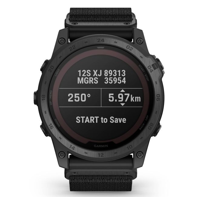 Garmin - Tactix 7 PRO Ballistics Sapphire Solar ceas multisport cu GPS - ramă neagră Titanium DLC și curea din silicon neagră + nailon