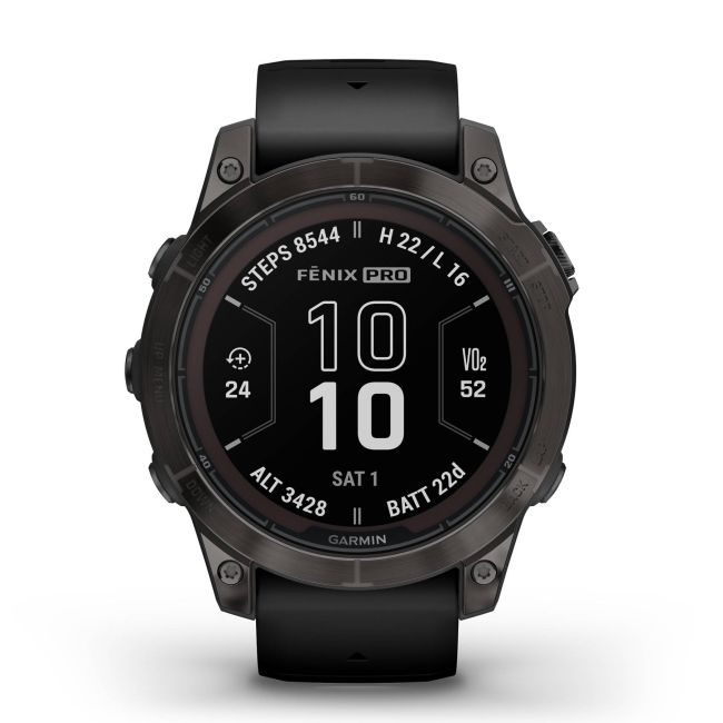 Garmin - fenix 7 Pro Sapphire Solar smartwatch premium cu incarcare solara 47mm - ramă negru gri din titanium DLC si curea din silicon neagră