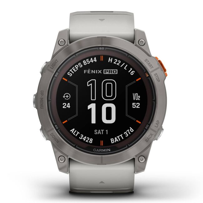 Garmin - fenix 7x Pro Sapphire Solar smartwatch premium cu incarcare solara 51mm - ramă din titanium si curea din silicon gri|portocaliu