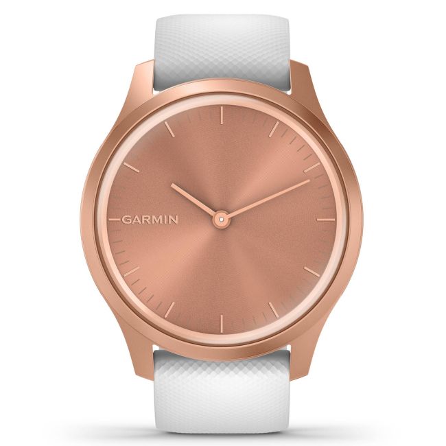 Garmin - Vivomove Style - carcasa rose-gold - bratara silicon alba