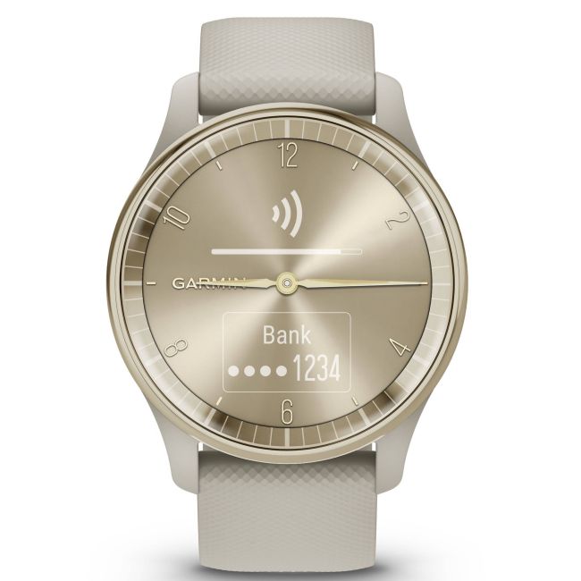 Garmin vivomove Trend - Ramă Cream Gold din oţel inoxidabil - carcasă French Grey - curea din silicon