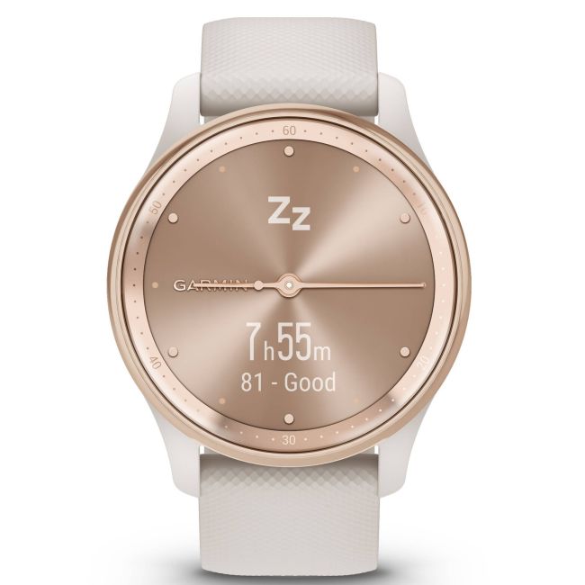 Garmin - vivomove Trend - Ramă Peach Gold din oţel inoxidabil - carcasă Ivory - curea din silicon