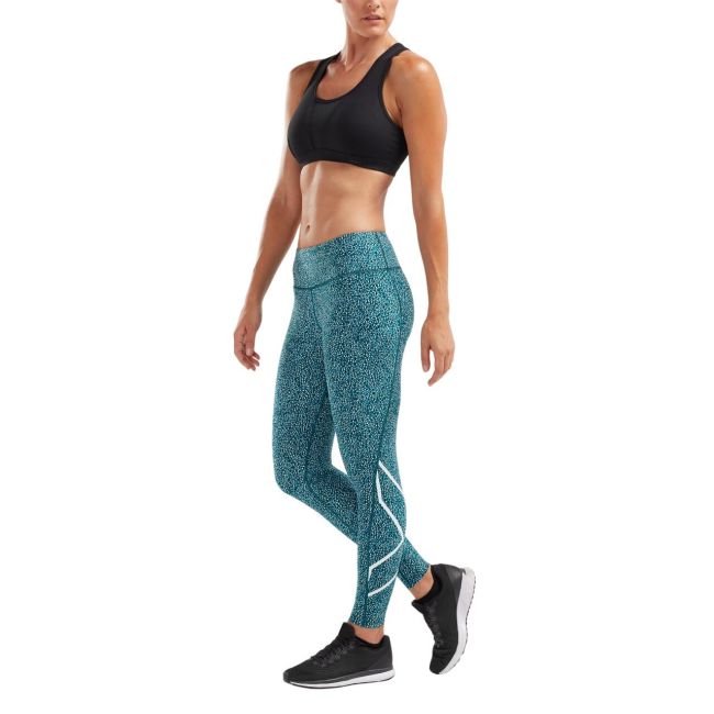 2XU Colanti compresie Print talie medie W - albastru-alb