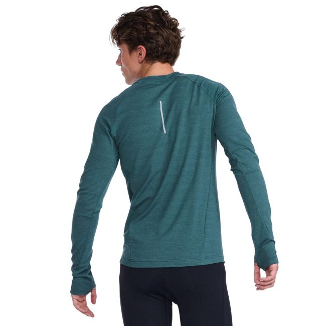 2XU - bluza tehnica pentru barbati cu maneca lunga Ignition Base Layer LS - verde inchis deep jade marle argintiu reflectorizant