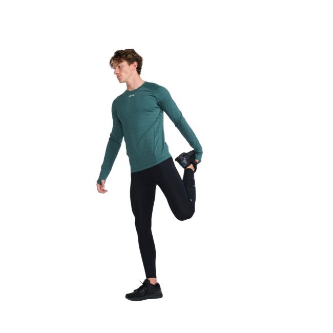 2XU - bluza tehnica pentru barbati cu maneca lunga Ignition Base Layer LS - verde inchis deep jade marle argintiu reflectorizant