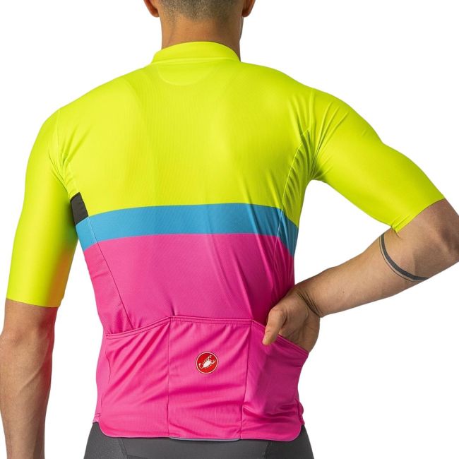 Castelli - tricou ciclism maneca scurta A Blocco - galben fluo magenta albastru