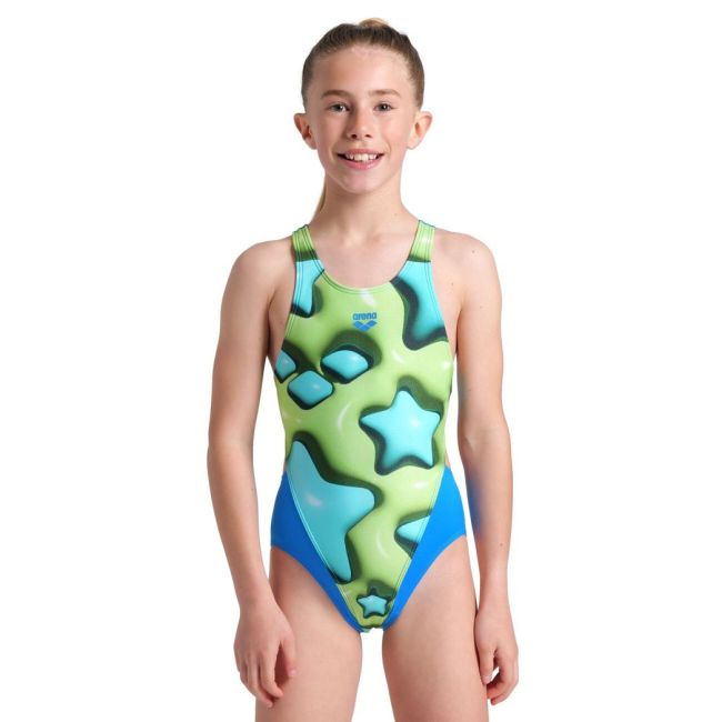 Arena - costum baie intreg pentru fete - Star Shaped Swimsuit Swim Tech - Blue River I Soft Green I Multi