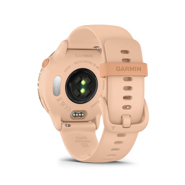 Garmin - vivoactive 6 smartwatch cu GPS și AMOLED - ramă și carcasă roz Metallic Pink Dawn - bratara din silicon roz Pink Dawn