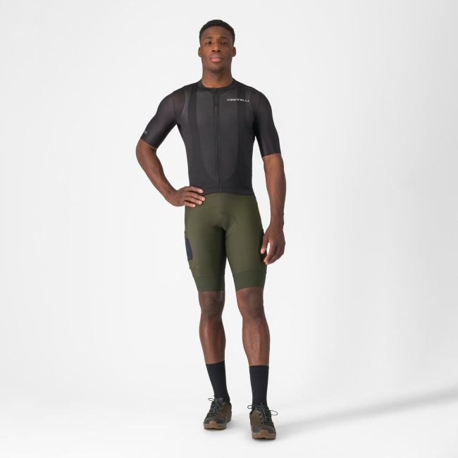 Castelli - pantaloni ciclism scurti cu bretele - Unlimited Cargo Bibshort - 15-35 gr C - verde Deep Green
