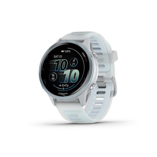 Garmin Forerunner 570 - 42 mm - ceas multisport cu GPS si AMOLED - alb Cloud Blue Aluminium with Translucent Whitestone | Cloud Blue Band