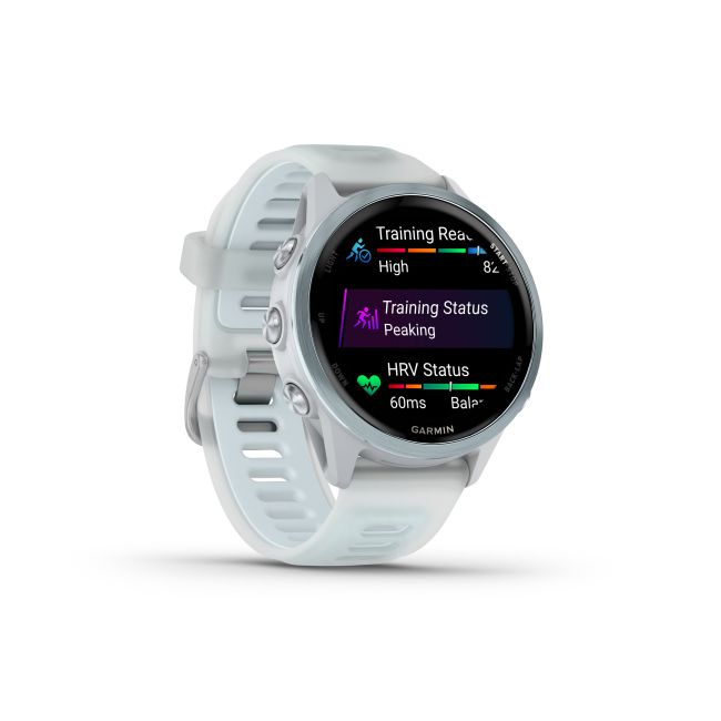 Garmin Forerunner 570 - 42 mm - ceas multisport cu GPS si AMOLED - alb Cloud Blue Aluminium with Translucent Whitestone | Cloud Blue Band
