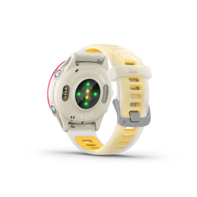 Garmin Forerunner 570 - 42 mm - ceas multisport cu GPS si AMOLED - alb mango roz Raspberry Aluminium with Translucent Bone | Mango Band