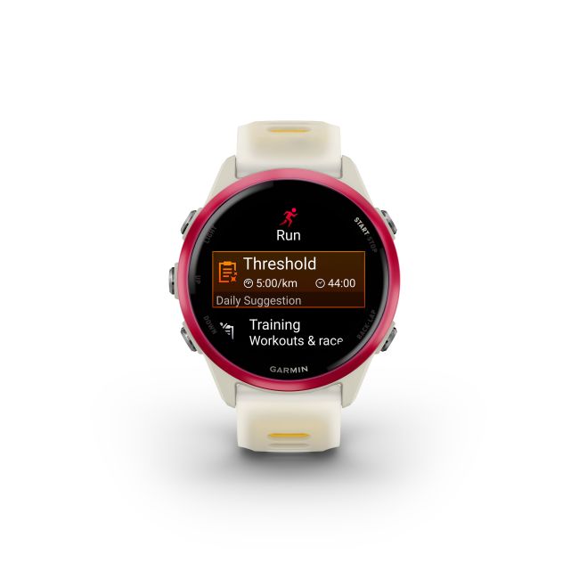 Garmin Forerunner 570 - 42 mm - ceas multisport cu GPS si AMOLED - alb mango roz Raspberry Aluminium with Translucent Bone | Mango Band