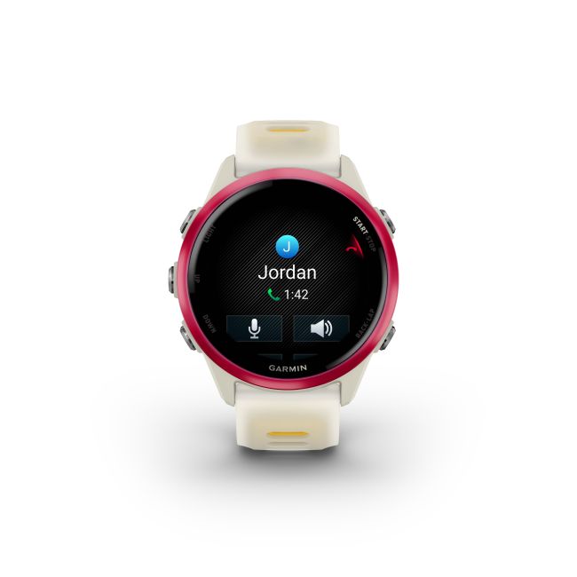 Garmin Forerunner 570 - 42 mm - ceas multisport cu GPS si AMOLED - alb mango roz Raspberry Aluminium with Translucent Bone | Mango Band
