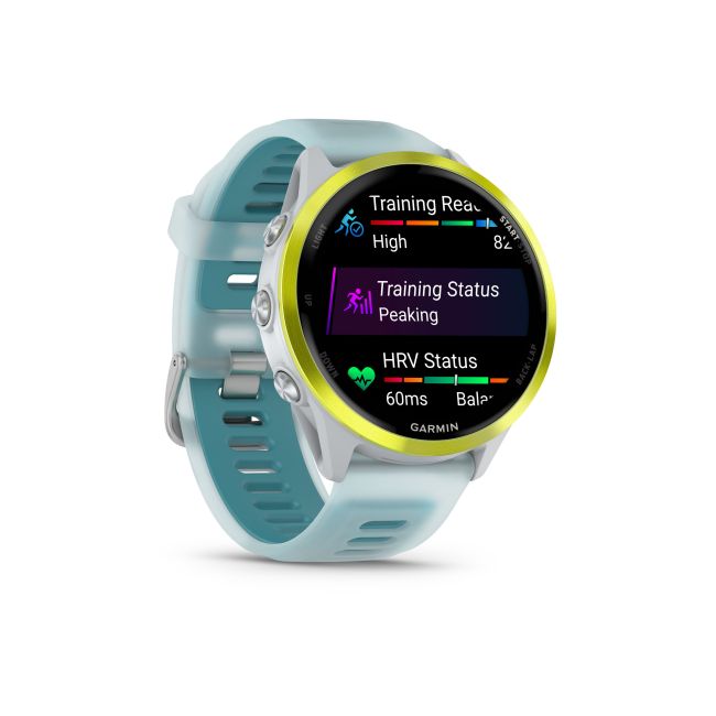 Garmin Forerunner 570 - 47mm - ceas multisport cu GPS si AMOLED - alb Amp Yellow Aluminium with Translucent Whitestone | Turquoise Band