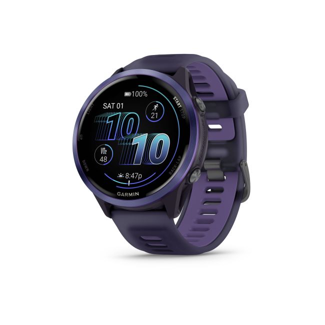 Garmin Forerunner 570 - 47mm - ceas multisport cu GPS si AMOLED - negru Indigo Aluminium with Translucent Imperial Purple | Indigo Band