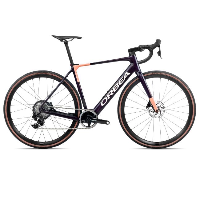 Bicicletă electrică șosea Orbea GAIN M21e 1X - Fantasy Purple Carbon View (Gloss) | Orange Cloud (Matt)
