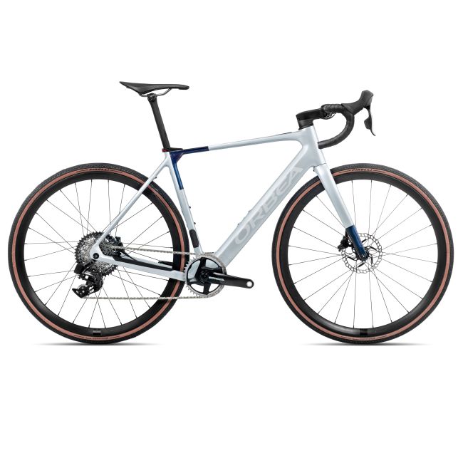 Bicicletă electrică șosea Orbea GAIN M21e 1X - Halo Silver (Matt) | Blue Carbon View (Gloss)