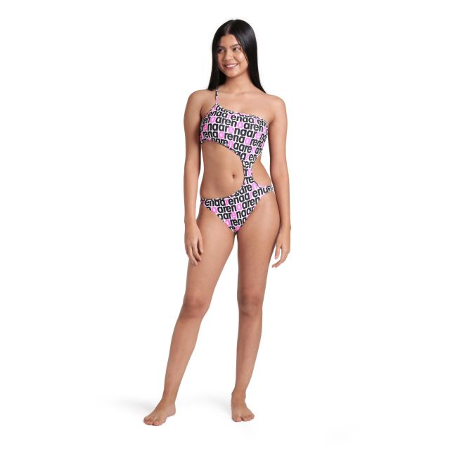 Arena - costum inot femei intreg - Logotype Swimsuit Single Shoulder - White Multi-Black