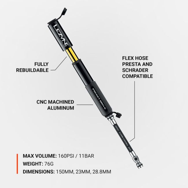 Lezyne - mini pompa - Hand Pump CNC Pocket Drive - 160 psi | 11 bar - negru
