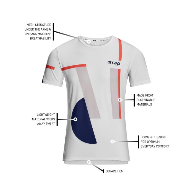 CEP - tricou tehnic - the run shirt round neck short sleeve v5 - white | geometrics
