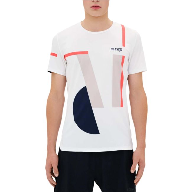CEP - tricou tehnic - the run shirt round neck short sleeve v5 - white | geometrics