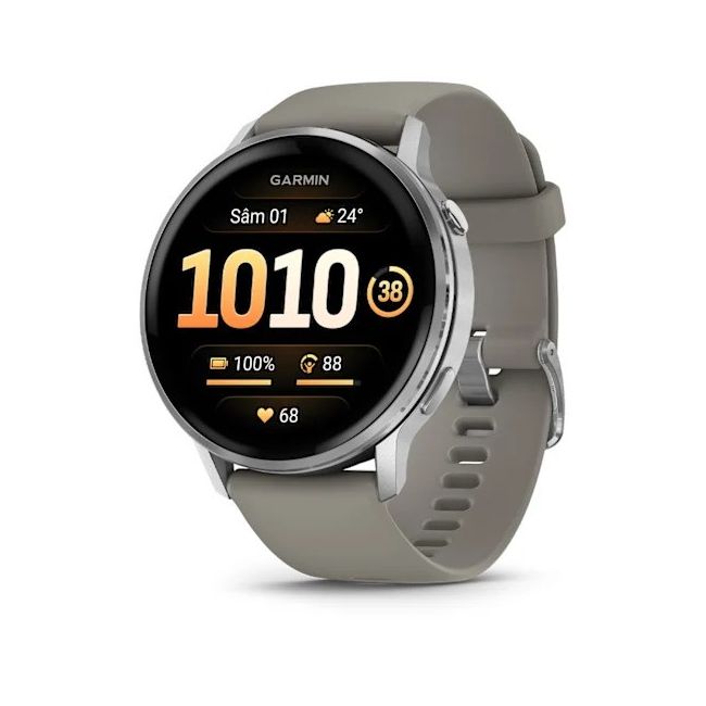 Garmin - Venu 4 45mm smartwatch cu GPS și AMOLED - Silver cu curea de silicon Silver Gray