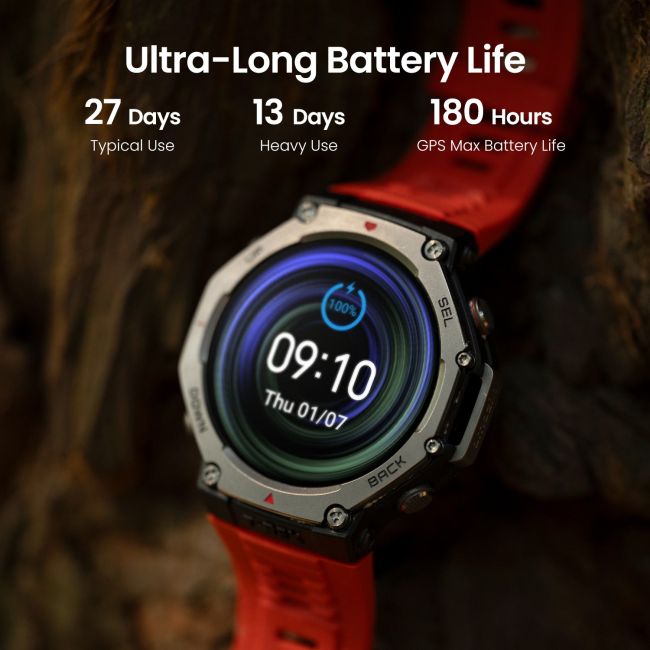 Smartwatch sport cu GPS si ecran AMOLED - Amazfit T-Rex 3 - lava