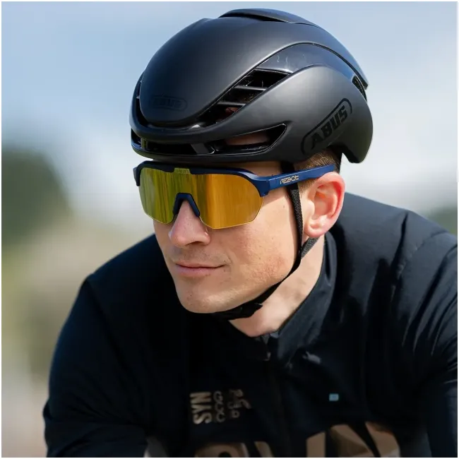 Ochelari de soare electro fotocromatici React Swiss OPTRAY ORION - lentila aurie si rama bleumarin