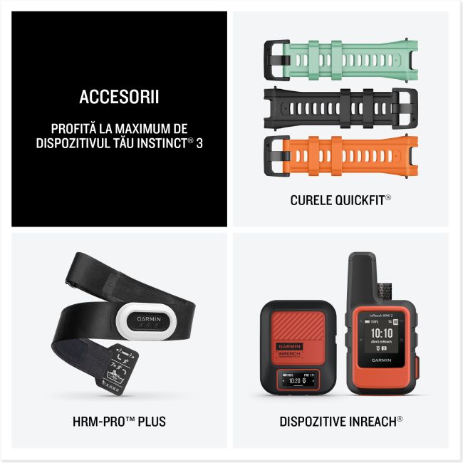 Garmin INSTINCT 3 - 50 mm AMOLED - Whitestone cu curea neagră / albastru intens - smartwatch robust cu GPS