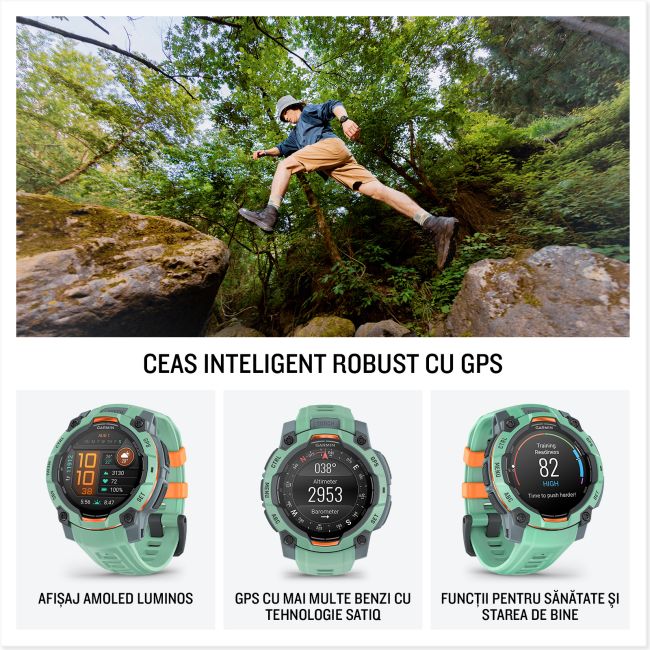 Garmin Instinct 3 AMOLED 45mm - Smartwatch Robust GPS - ediția limitată albastră