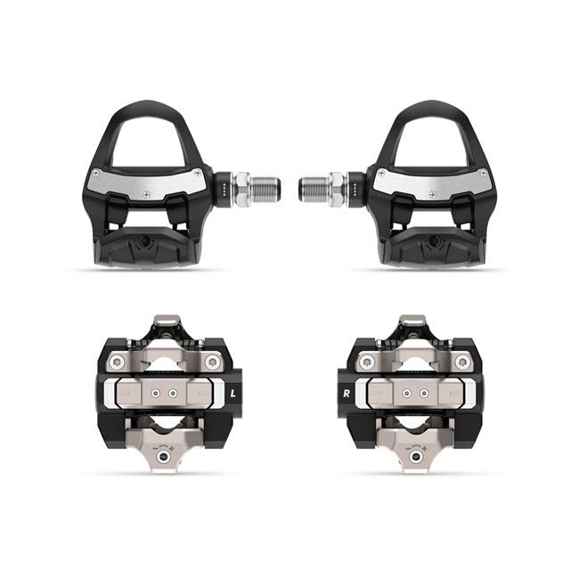 Garmin Rally RK/XC210 | Pachet cu contor de putere (powermeter dual MTB + sosea) cu doi senzori cu placute Look Keo si pedale de schimb pentru MTB cu placute Shimano SPD