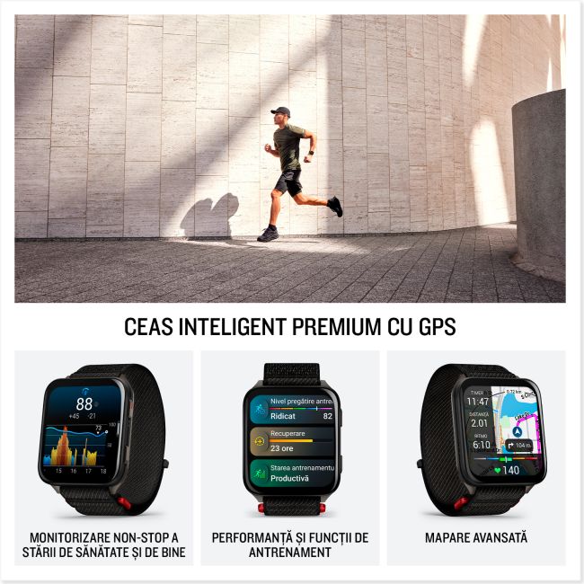 Garmin - Venu X1 - smartwatch cu GPS și AMOLED - Negru cu spate din titan argintiu și curea din nailon ComfortFit neagră