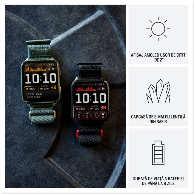 Garmin - Venu X1 - smartwatch cu GPS și AMOLED - Negru cu spate din titan argintiu și curea din nailon ComfortFit neagră