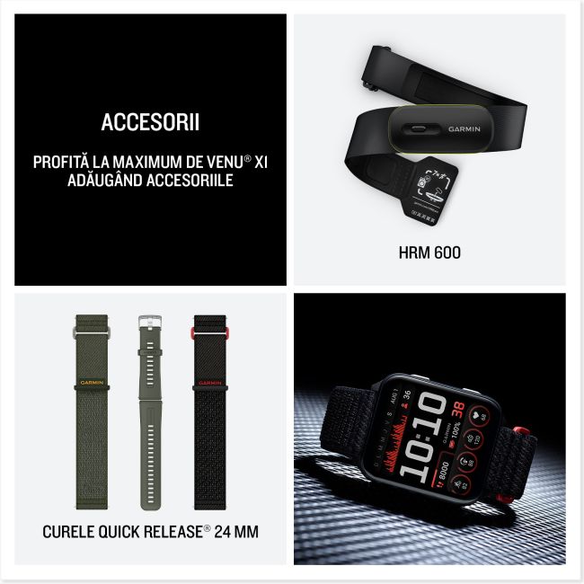 Garmin - Venu X1 - smartwatch cu GPS și AMOLED - Negru cu spate din titan argintiu și curea din nailon ComfortFit neagră