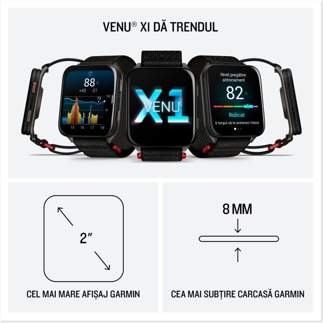 Garmin - Venu X1 - smartwatch cu GPS și AMOLED - Moss cu spate din titan argintiu și curea din nailon ComfortFit Moss