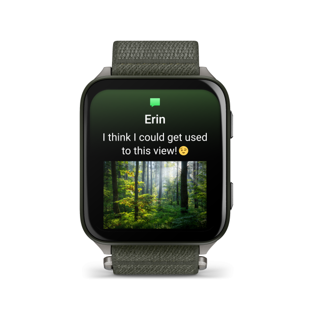 Garmin - Venu X1 - smartwatch cu GPS și AMOLED - Moss cu spate din titan argintiu și curea din nailon ComfortFit Moss