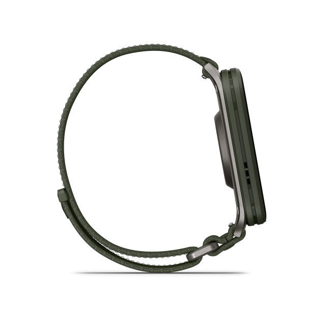 Garmin - Venu X1 - smartwatch cu GPS și AMOLED - Moss cu spate din titan argintiu și curea din nailon ComfortFit Moss