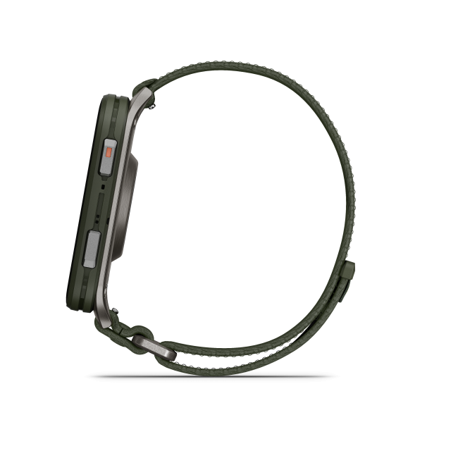 Garmin - Venu X1 - smartwatch cu GPS și AMOLED - Moss cu spate din titan argintiu și curea din nailon ComfortFit Moss